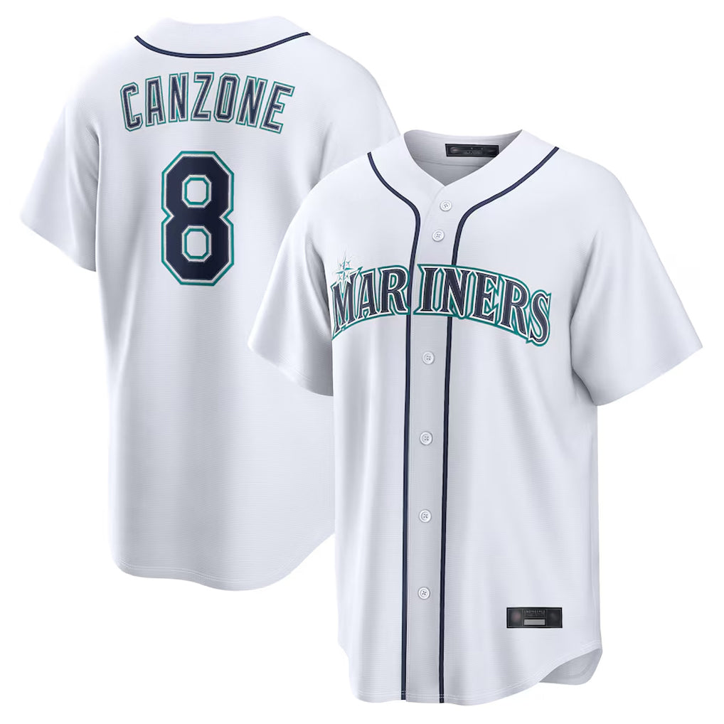 S.Mariners #8 Dominic Canzone Player White Home Game Hdoa Stitched Jerseys