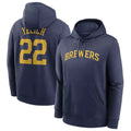 M.Brewers #22 Christian Yelich Player Navy Club Pullover Hoodie Game Hdoa Stitched Jerseys