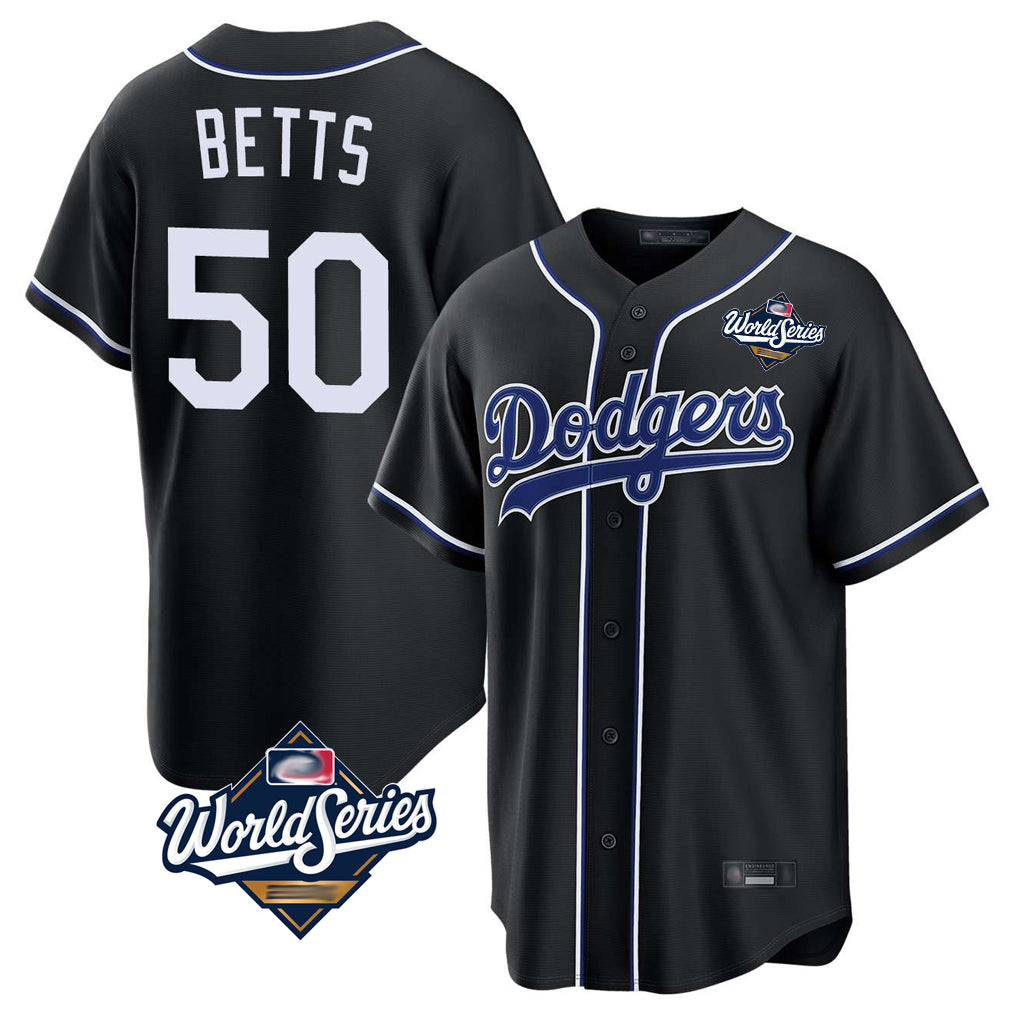 LA.Dodgers #50 Mookie Betts Player Black World Series Carbon Limited Home Hdoa Stitched Jerseys