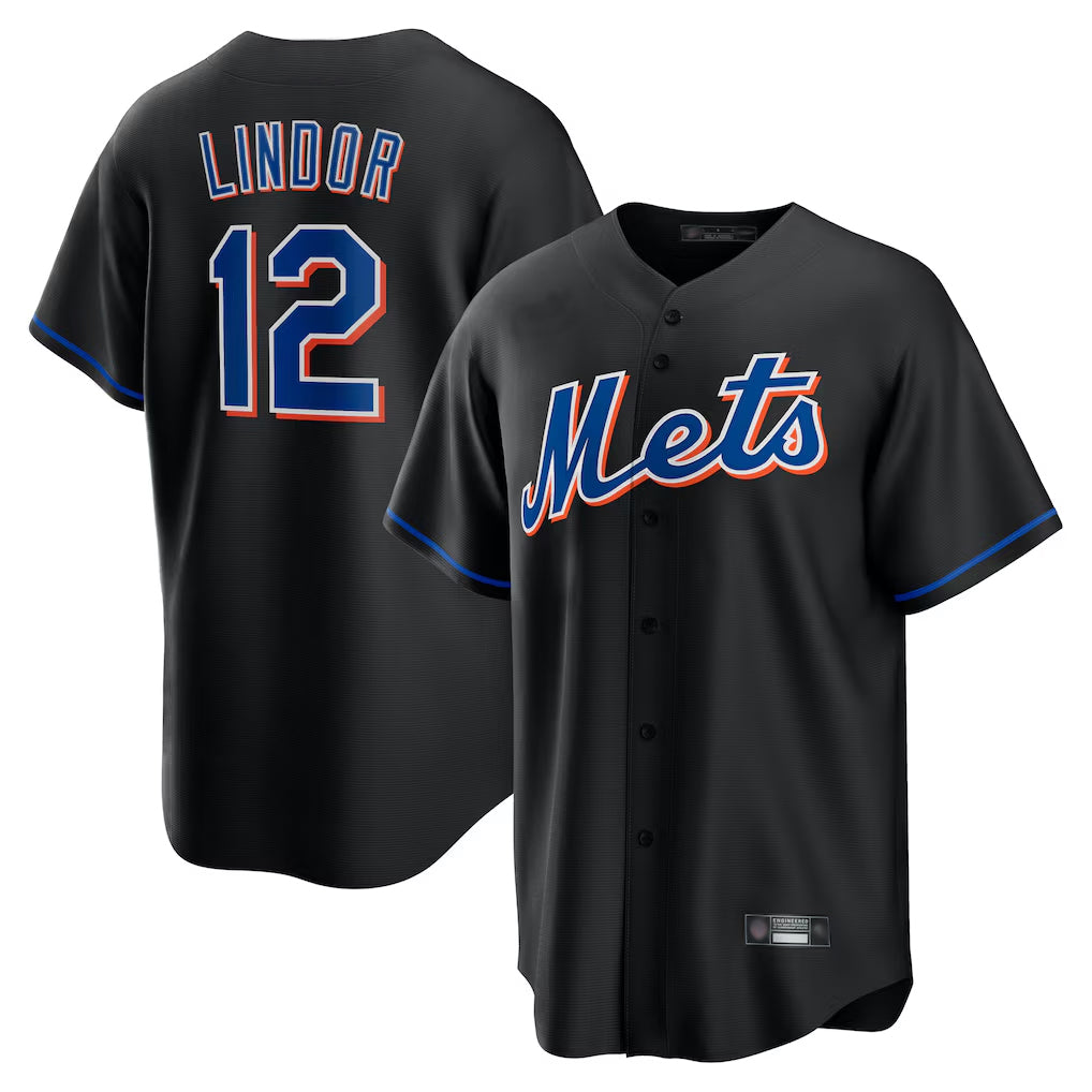 NY.Mets #12 Francisco Lindor Player Black Replica Home Game Hdoa Stitched Jerseys