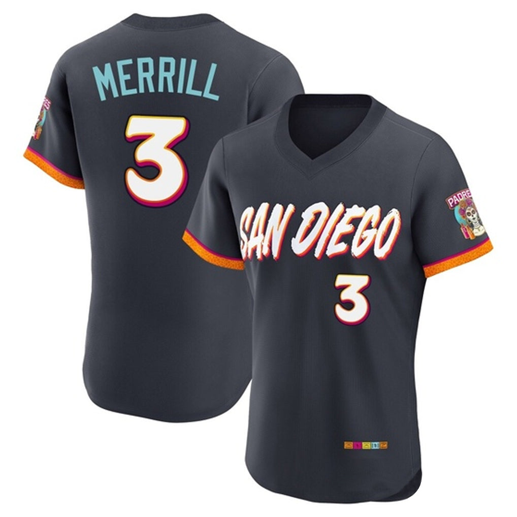 S.Diego Padres #3 Jackson Merrill Player Obsidian 2026 City Connect Home Limited Elite T-shirt Hdoa Stitched Jerseys