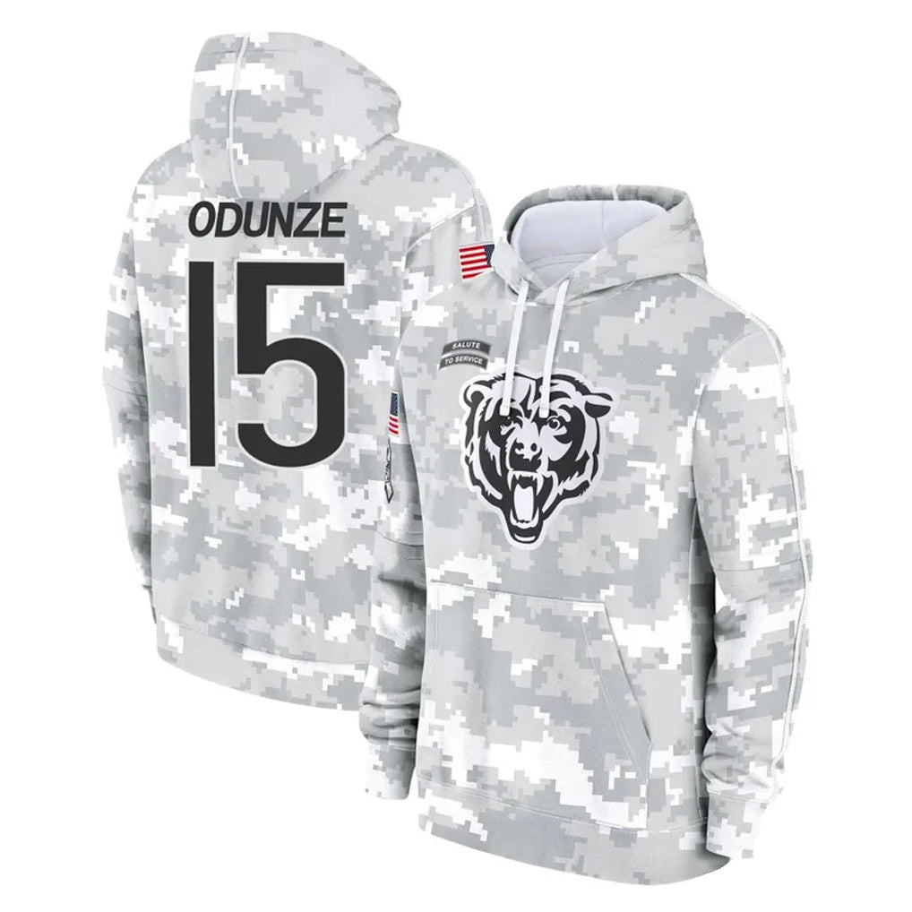 C.Bears #15 Rome Odunze Player Arctic Camo Salute to Service Pullover Hoodies Limited Hdoa Stitched Jerseys