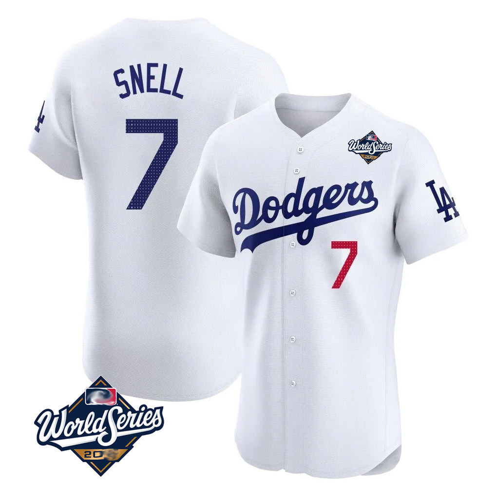 LA.Dodgers #7 Blake Snell Player White Limited Elite World Series Home Hdoa Stitched Jerseys