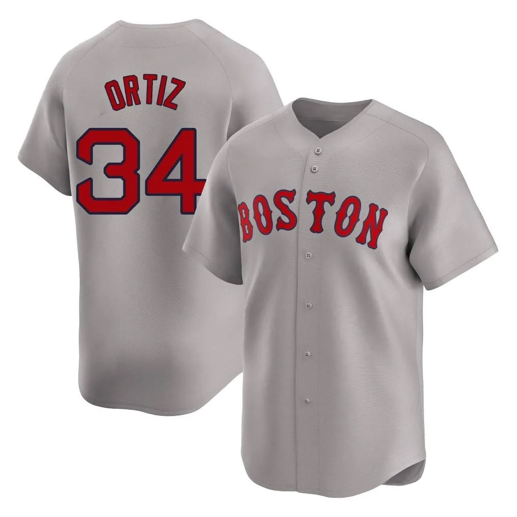 B.Red Sox #34 David Ortiz Player Gray Road Limited Home Game Hdoa Stitched Jerseys