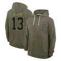 D.Cowboys #13 Caleb Downs Player Olive Salute to Service Pullover Hoodies Limited Hdoa Stitched Jerseys
