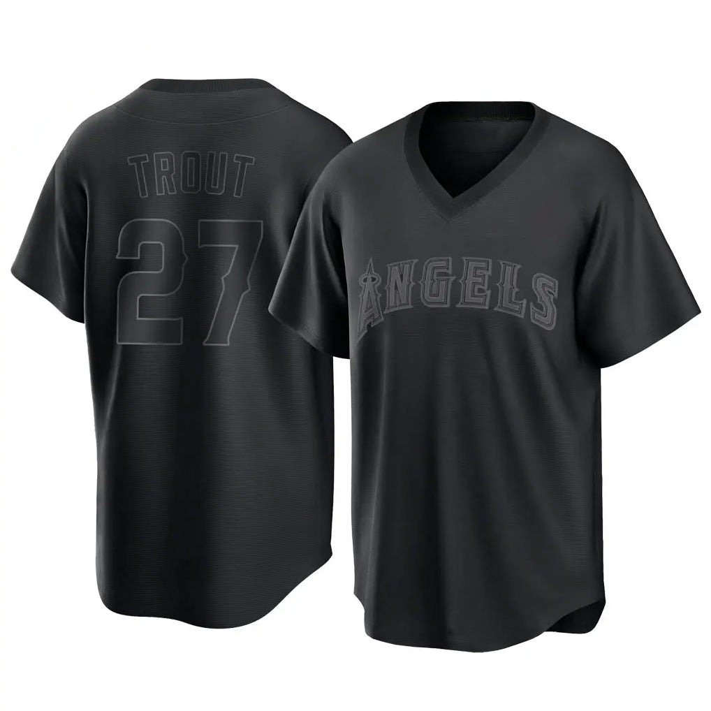 LA.Angels #27 Mike Trout Player Black Pitch Fashion T-shirt Hdoa Stitched Jerseys