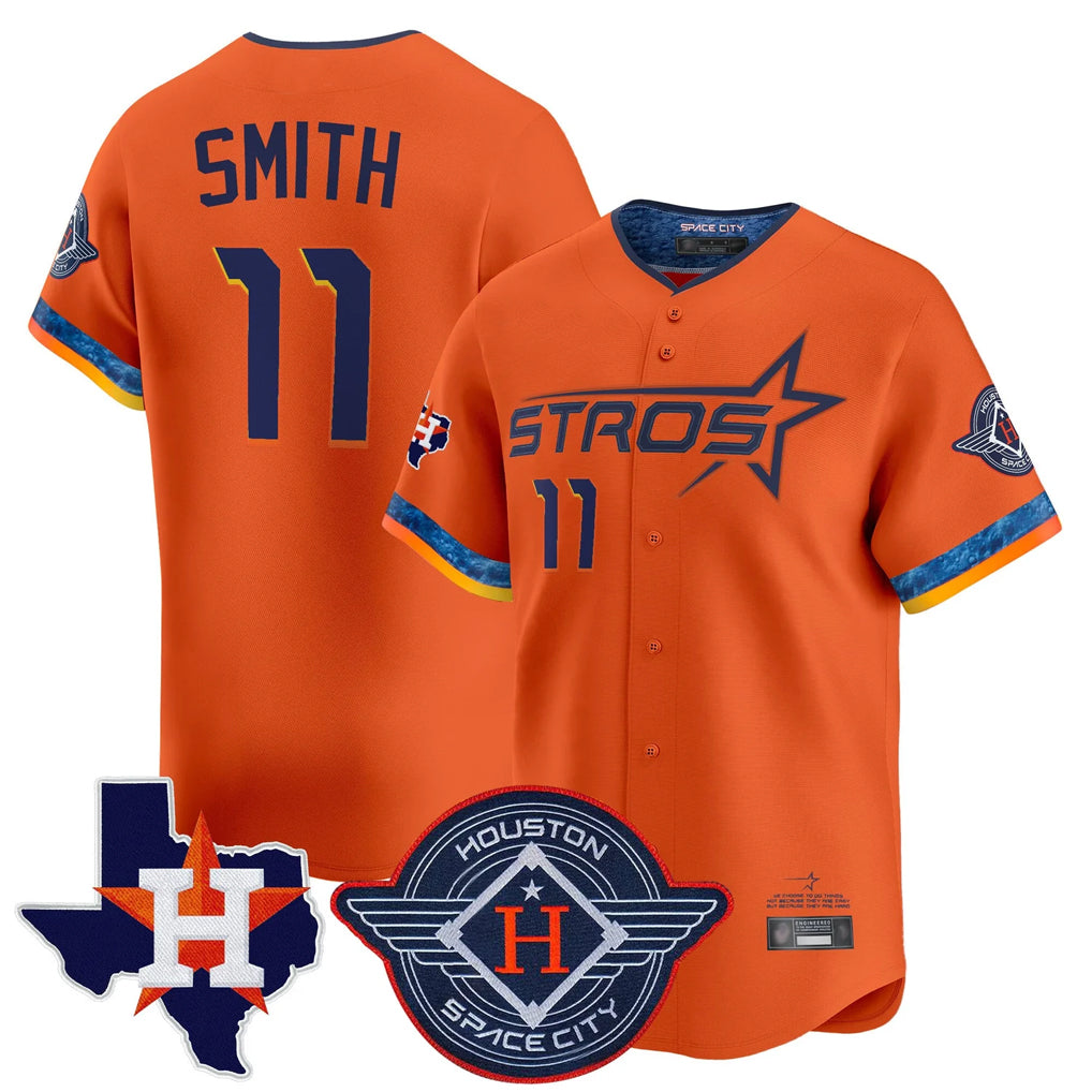 H.Astros #11 Cam Smith Player Orange City Connect Texas Patch Vapor Premier Limited Home Hdoa Stitched Jerseys