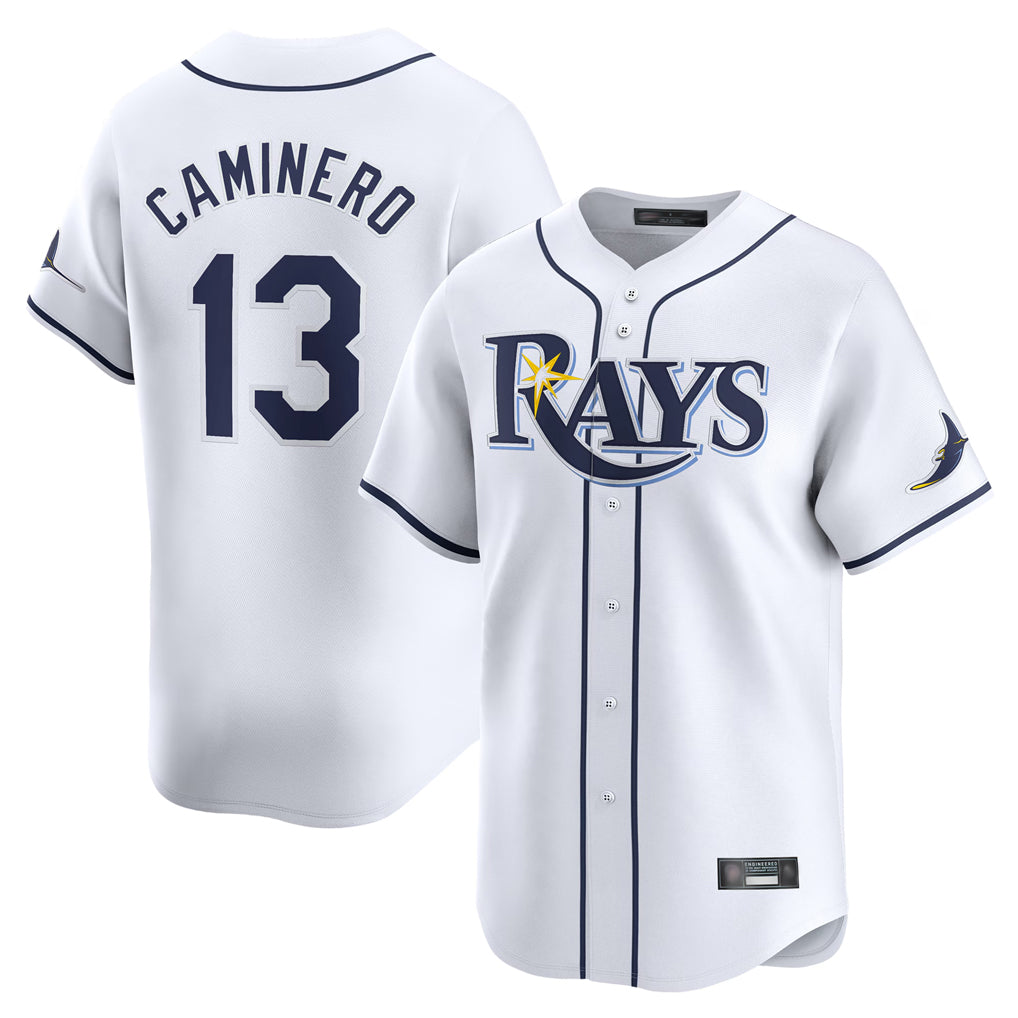 T.Bay Rays #13 Junior Caminero Player White Home Limited Hdoa Stitched Jerseys