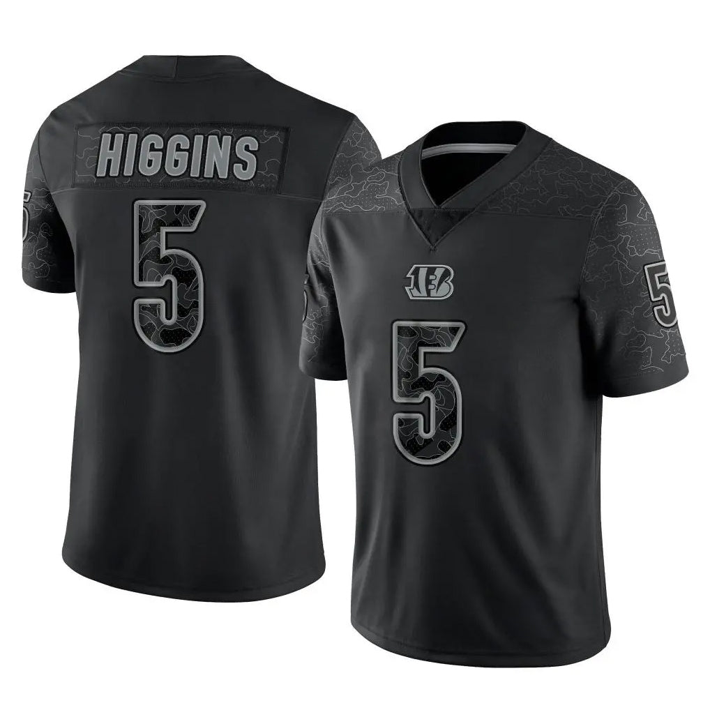C.Bengals #5 Tee Higgins Player Black Reflective Limited Game Hdoa Stitched Jerseys