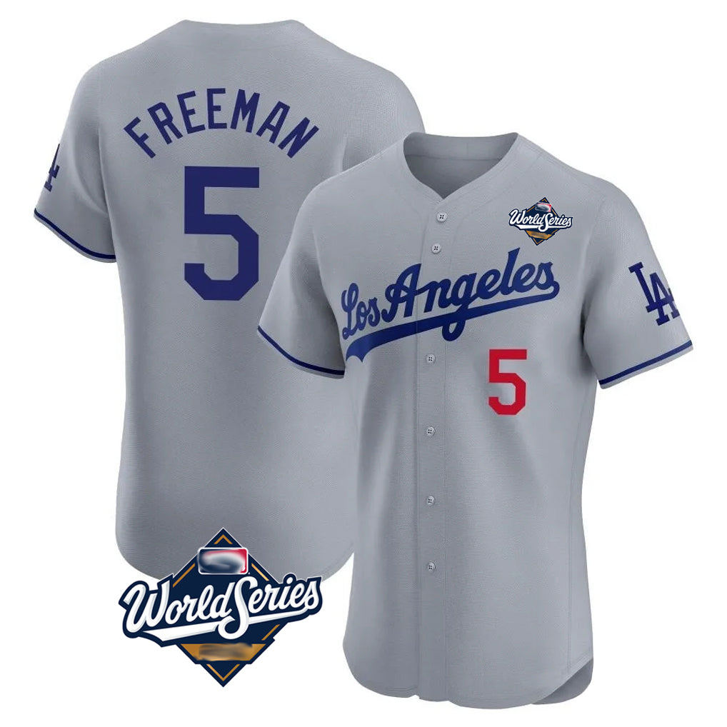 LA.Dodgers #5 Freddie Freeman Player Gray World Series Limited Elite Home Hdoa Stitched Jerseys
