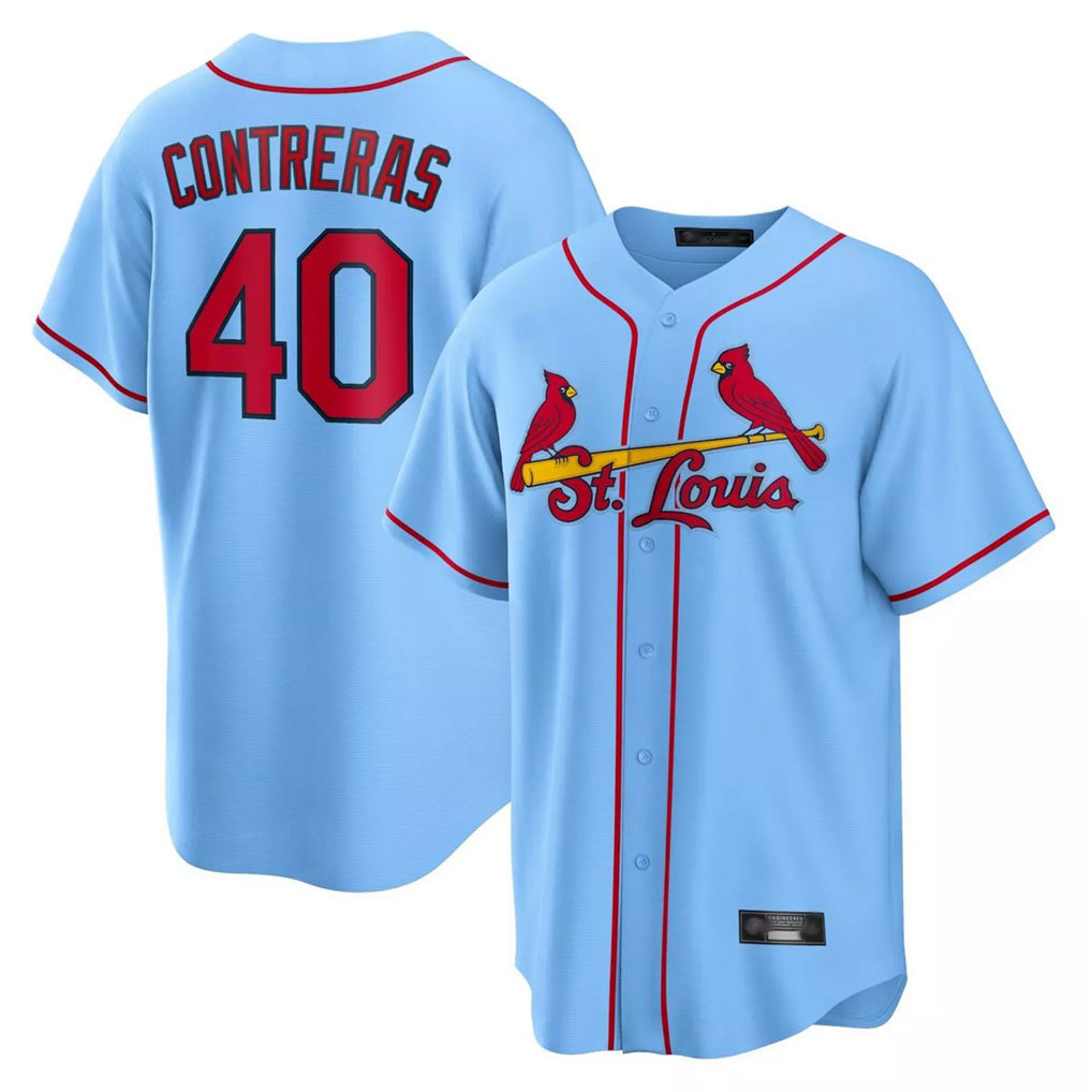 St. Louis Cardinals #40 Willson Contreras Player Light Blue Home Game Hdoa Stitched Jerseys