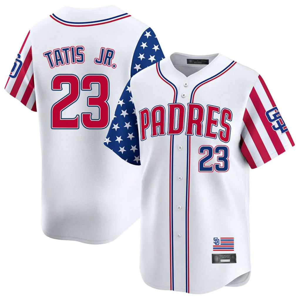 S.Diego Padres #23 Fernando Tatis Jr Player White Independence Day Home Limited Hdoa Stitched Jerseys