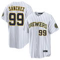 M.Brewers #99 Gary Sanchez Player White Stripes Home Limited Game Hdoa Stitched Jerseys