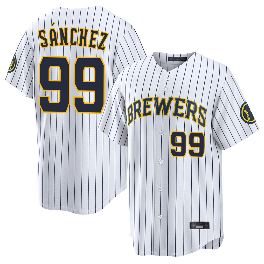 M.Brewers #99 Gary Sanchez Player White Stripes Home Limited Game Hdoa Stitched Jerseys