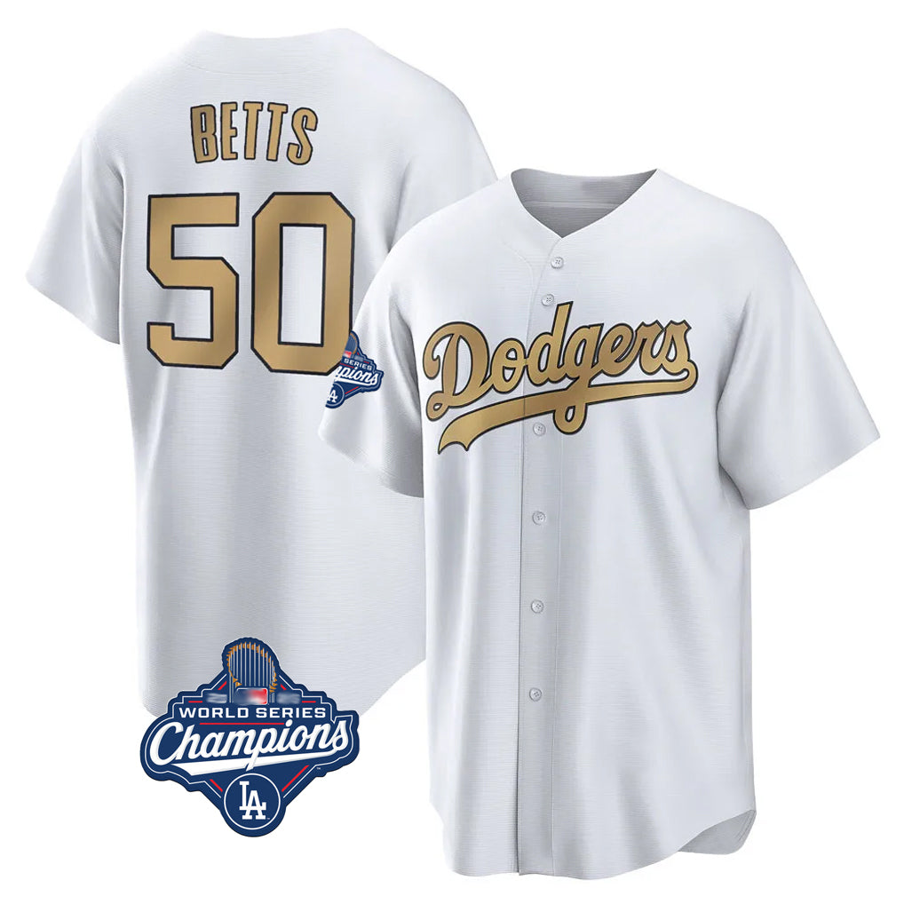 LA.Dodgers #50 Mookie Betts Player Gold World Series Meet Collection Limited Home Hdoa Stitched Jerseys