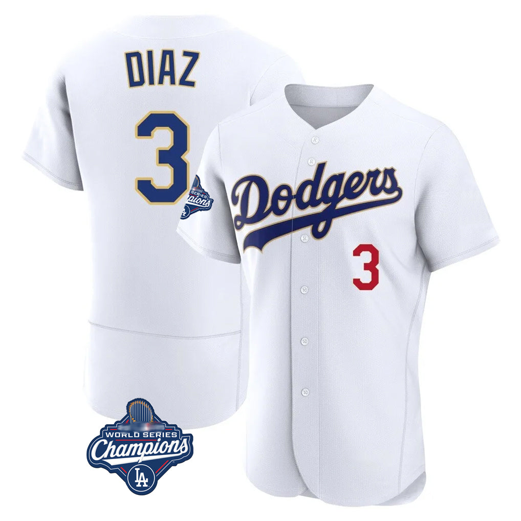 LA.Dodgers #3 Edwin D¨ªaz Player Gold White World Series Meet 2026 Collection Stadium Limited Elite Hdoa Stitched Jerseys