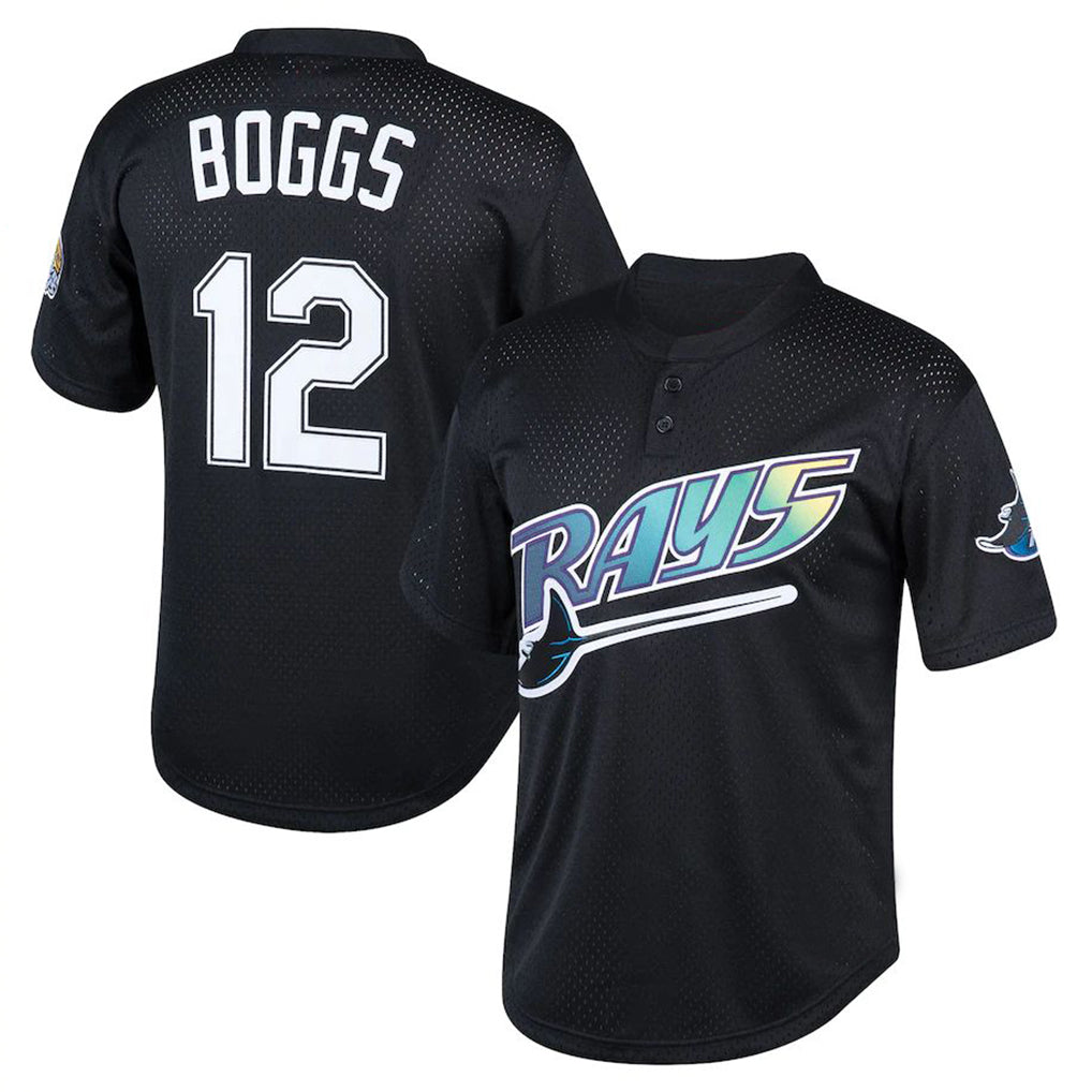 T.Bay Rays #12 Wade Boggs Player Black Mitchell & Ness Cooperstown Collection Mesh Batting Practice Hdoa Stitched Jerseys