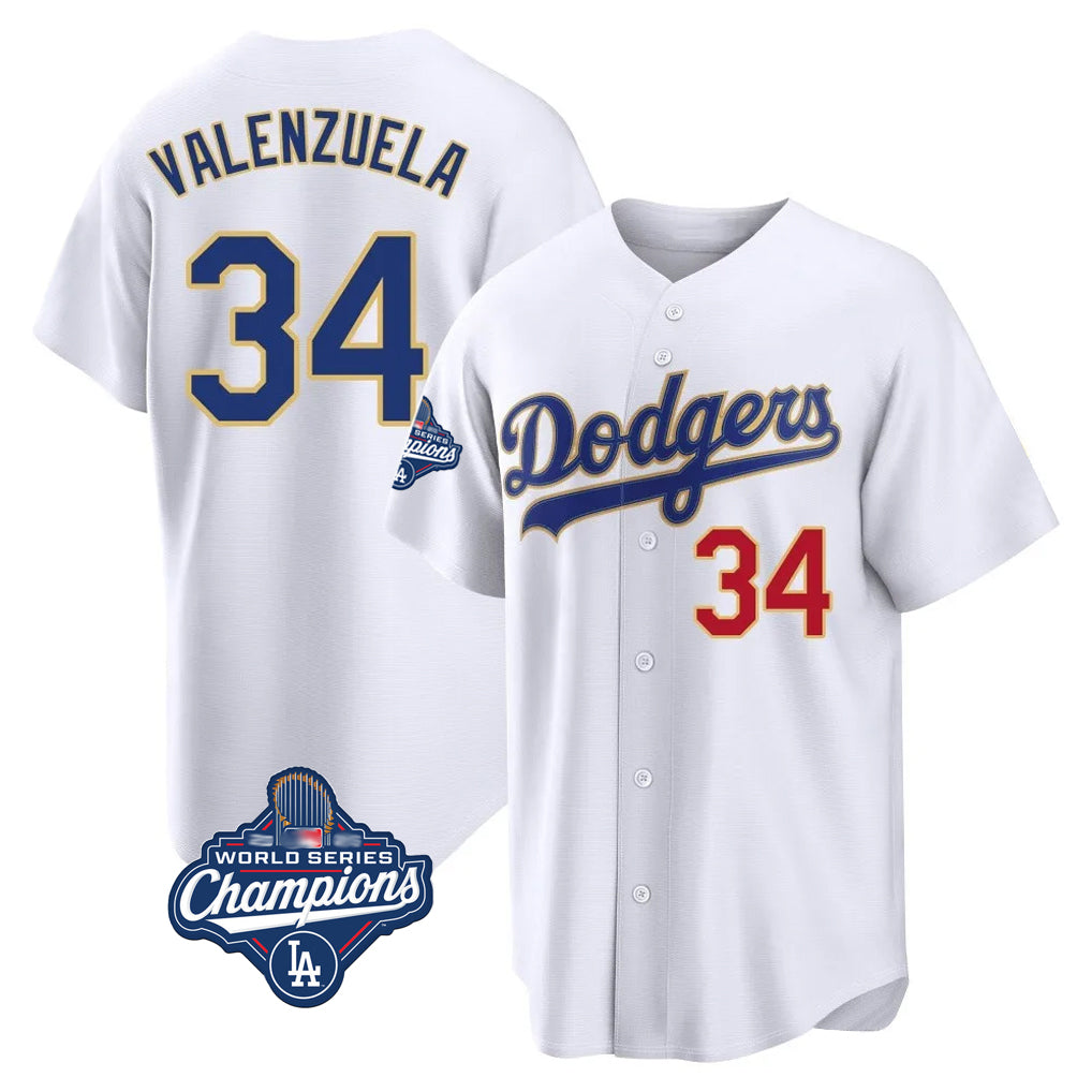 LA.Dodgers #34 Fernando Valenzuela Player Gold White World Series Meet 2026 Collection Stadium Limited Hdoa Stitched Jerseys