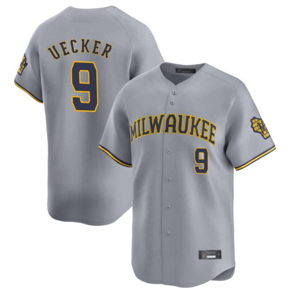 M.Brewers #9 Bob Uecker Player Gray Home Limited Hdoa Stitched Jerseys