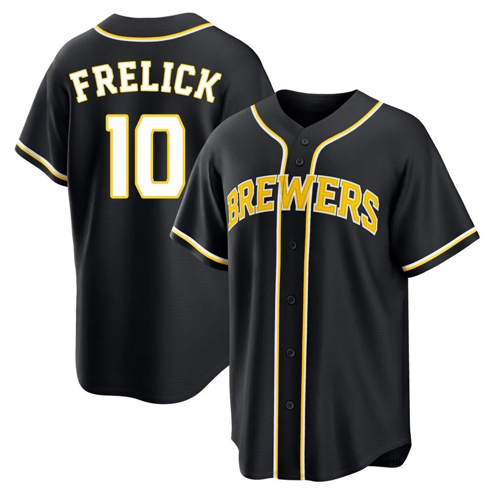 M.Brewers #10 Sal Frelick Player Black Fashion Out Home Game Hdoa Stitched Jerseys