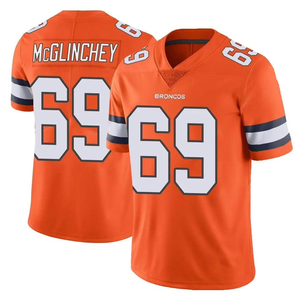D.Broncos #69 Mike McGlinchey Player Orange Vapor Untouchable Limited Home Game Hdoa Stitched Jerseys
