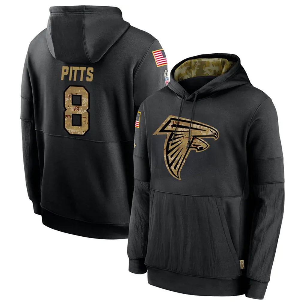 A.Falcons #8 Kyle Pitts Sr. Player Black Salute to Service Limited Black Hoodie Hdoa Stitched Jerseys