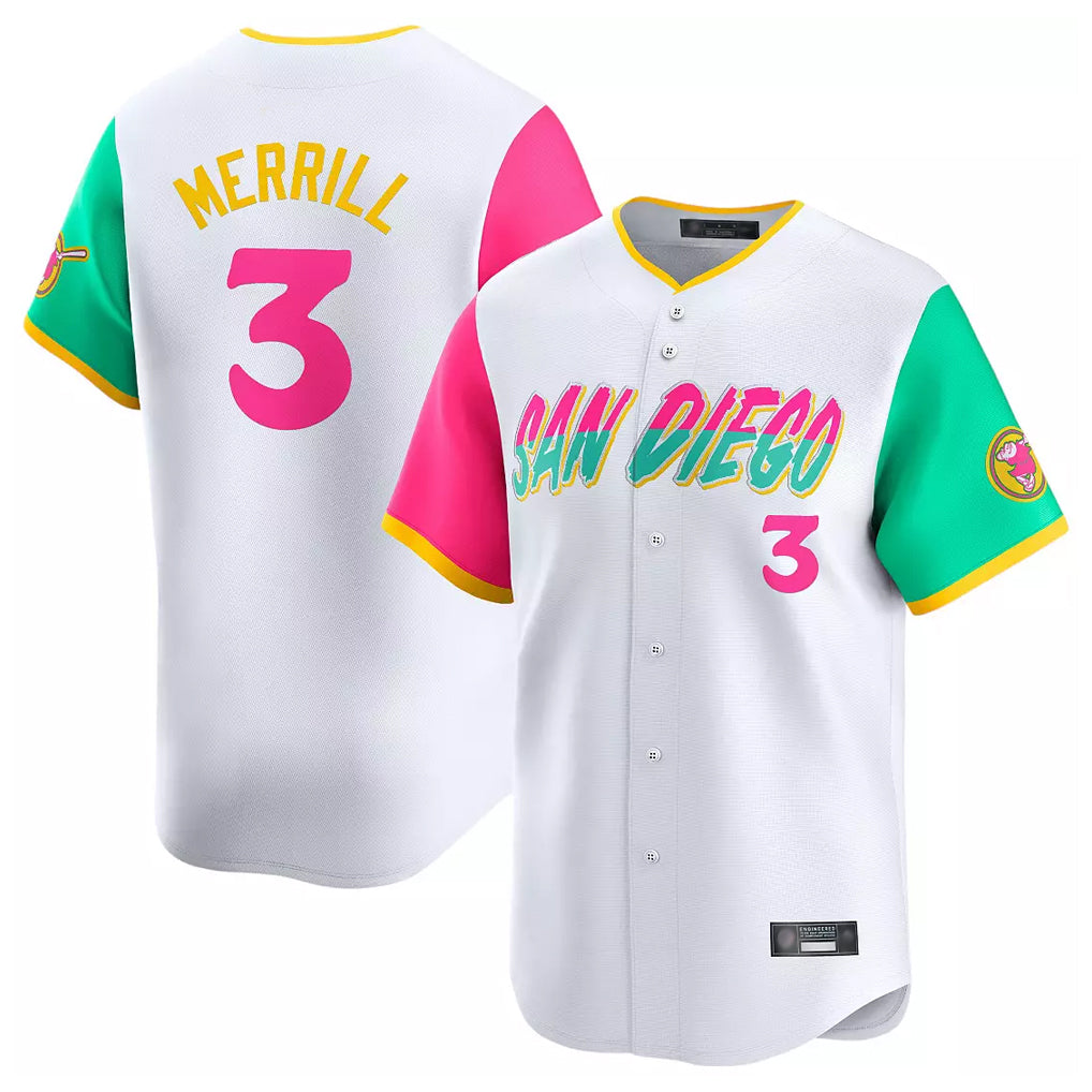 S.Diego Padres #3 Jackson Merrill Player White City Connect Home Limited Hdoa Stitched Jerseys