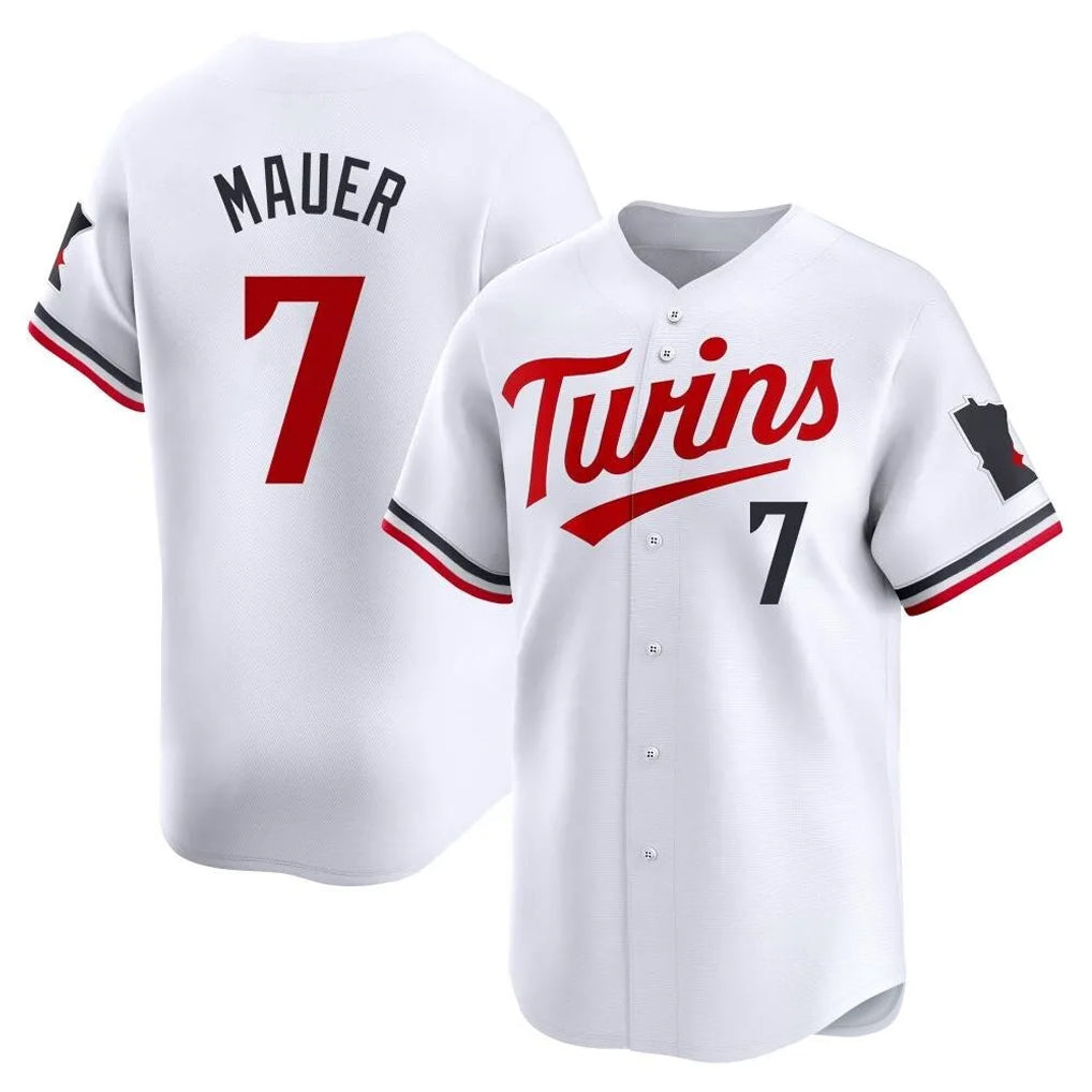 M.Twins #7 Joe Mauer Player White Home Limited Hdoa Stitched Jerseys