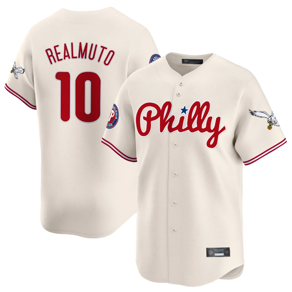 P.Phillies #10 J.T. Realmuto Player Cream Phillies & Eagles Vapor Premier Limited Hdoa Stitched Jerseys