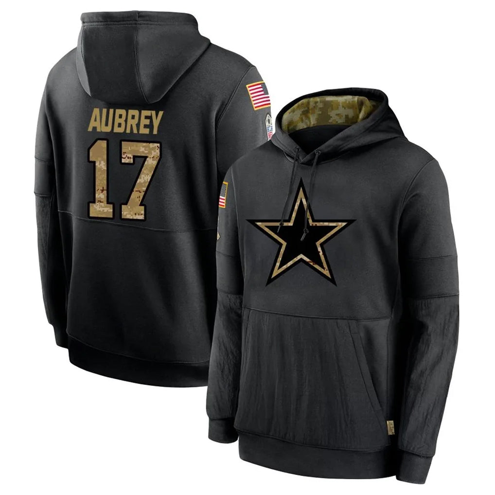 D.Cowboys #17 Brandon Aubrey Player Black Salute to Service Pullover Hoodies Limited Hdoa Stitched Jerseys