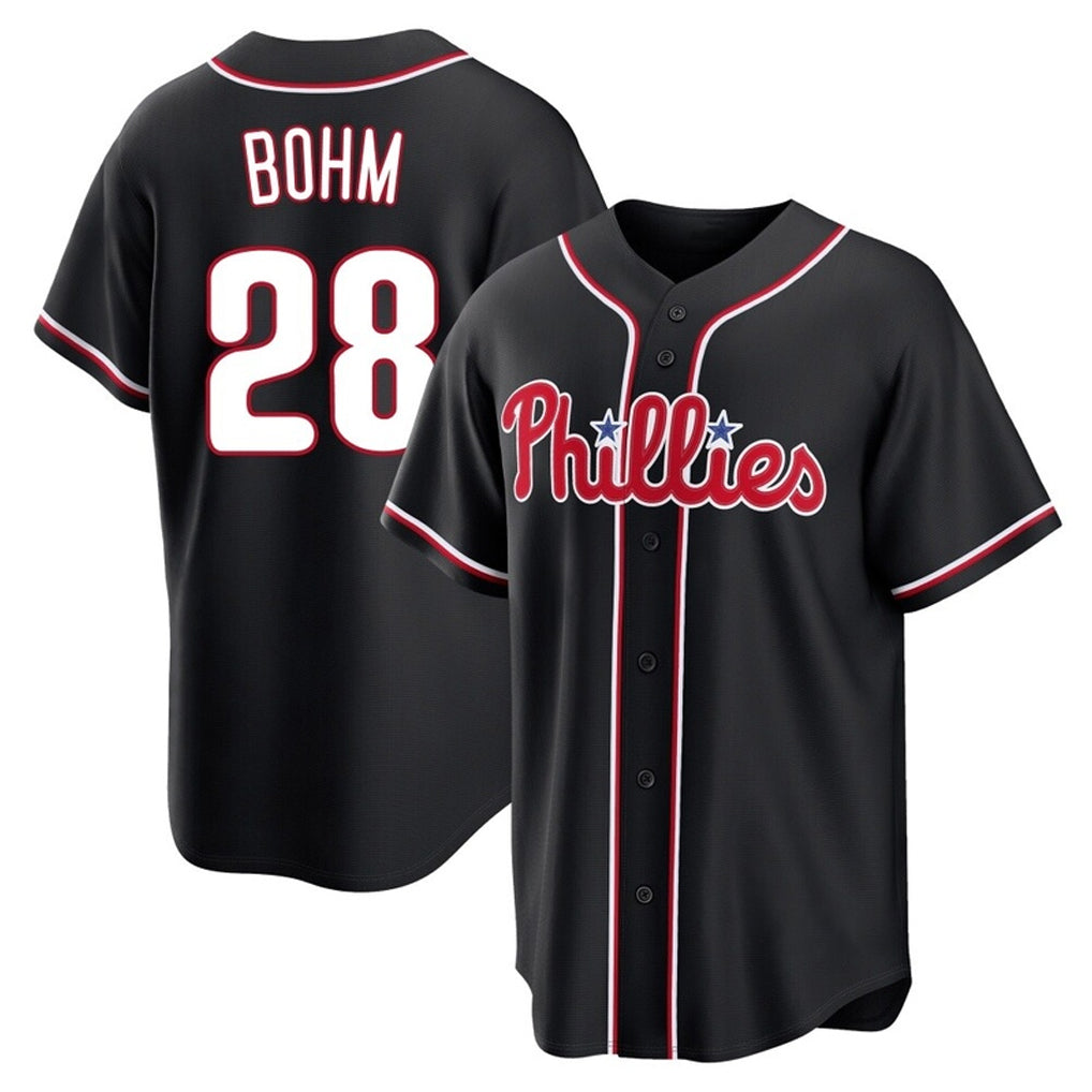 P.Phillies #28 Alec Bohm Player Black Fashion Out Home Game Hdoa Stitched Jerseys