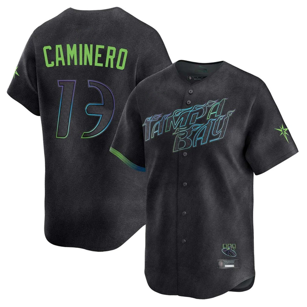 T.Bay Rays #13 Junior Caminero Player Black City Connect Home Limited Hdoa Stitched Jerseys