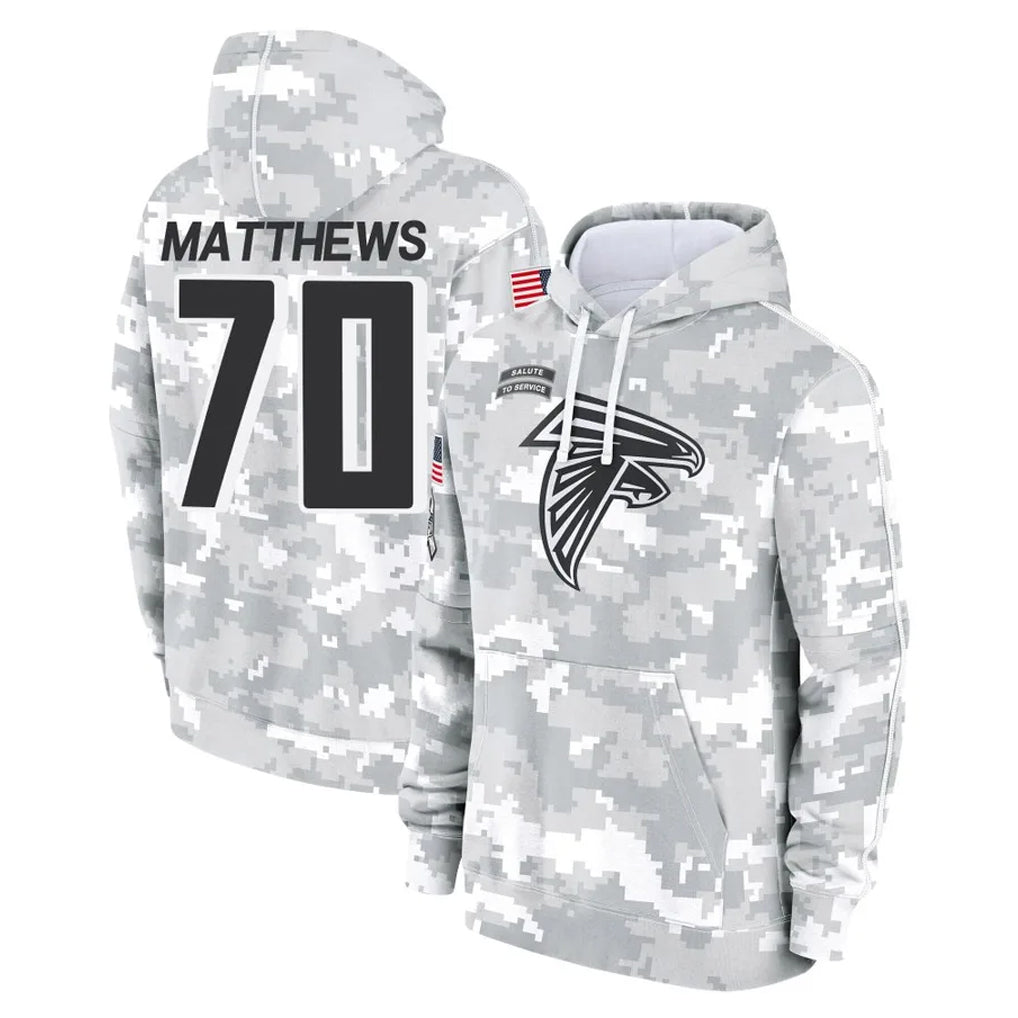 A.Falcons #70 Jake Matthews Player Arctic Camo Salute to Service Limited Hoodie Hdoa Stitched Jerseys
