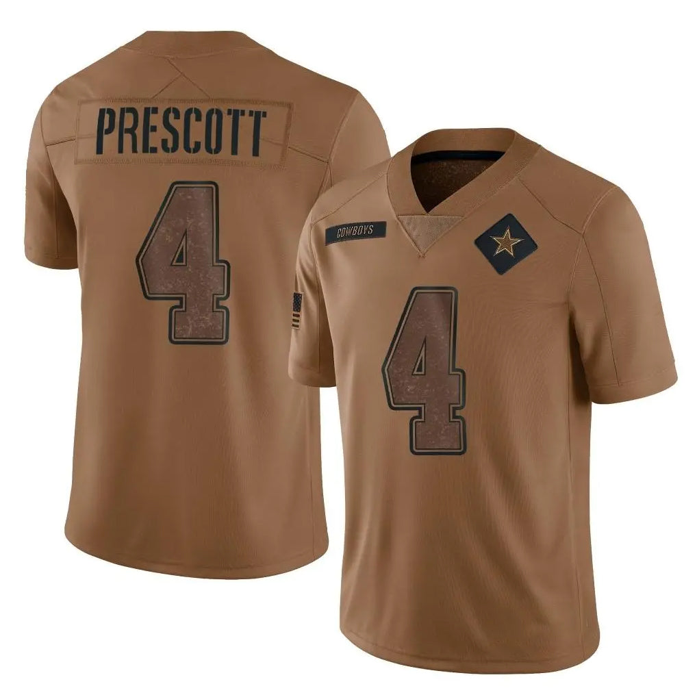 D.Cowboys #4 Dak Prescott Player Brown Salute to Service Limited Home Game Hdoa Stitched Jerseys