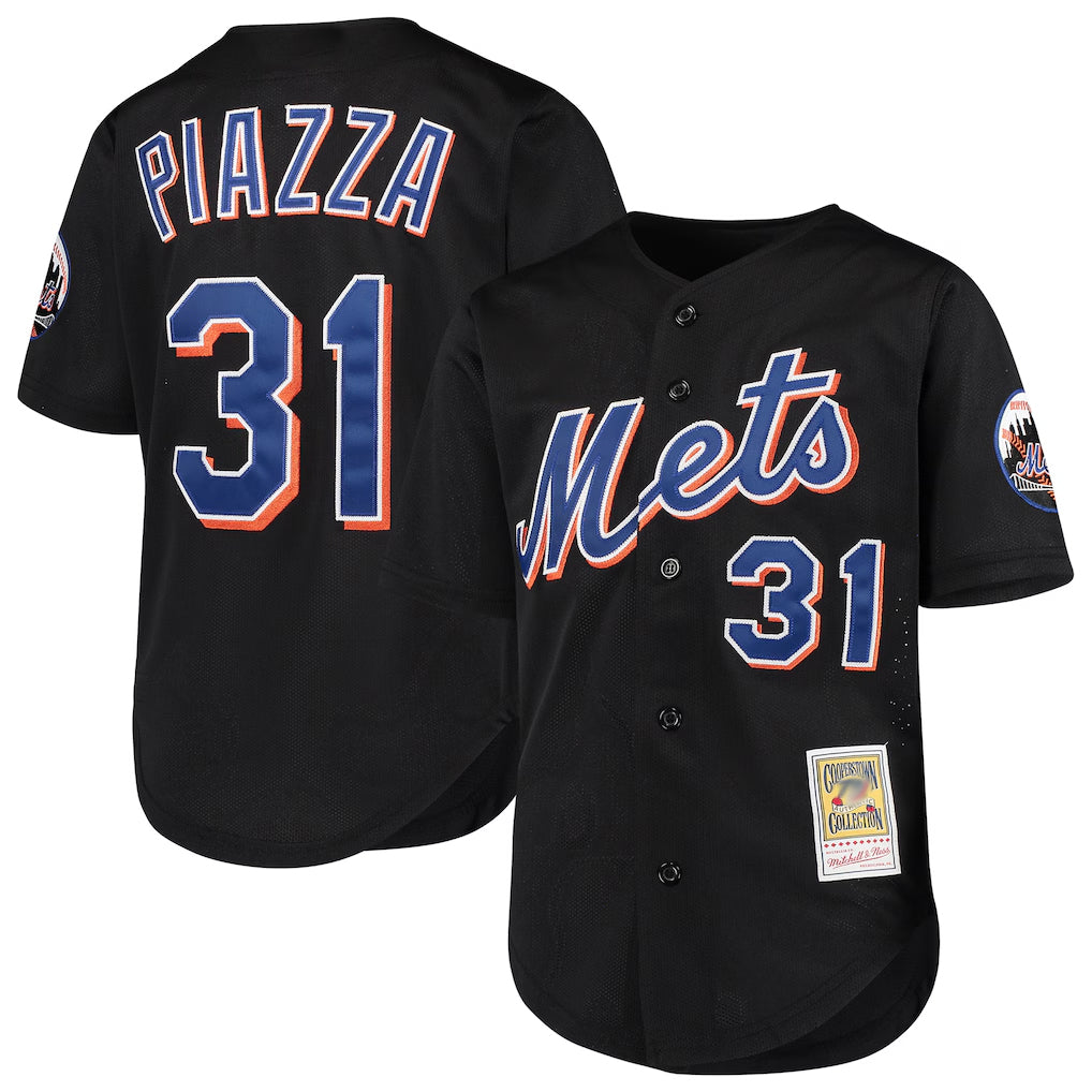 NY.Mets #31 Mike Piazza Player Black Mitchell & Ness Cooperstown Collection Home Limited Hdoa Stitched Jerseys