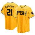P.Pirates #21 Roberto Clemente Player Gold City Connect Home Game Hdoa Stitched Jerseys