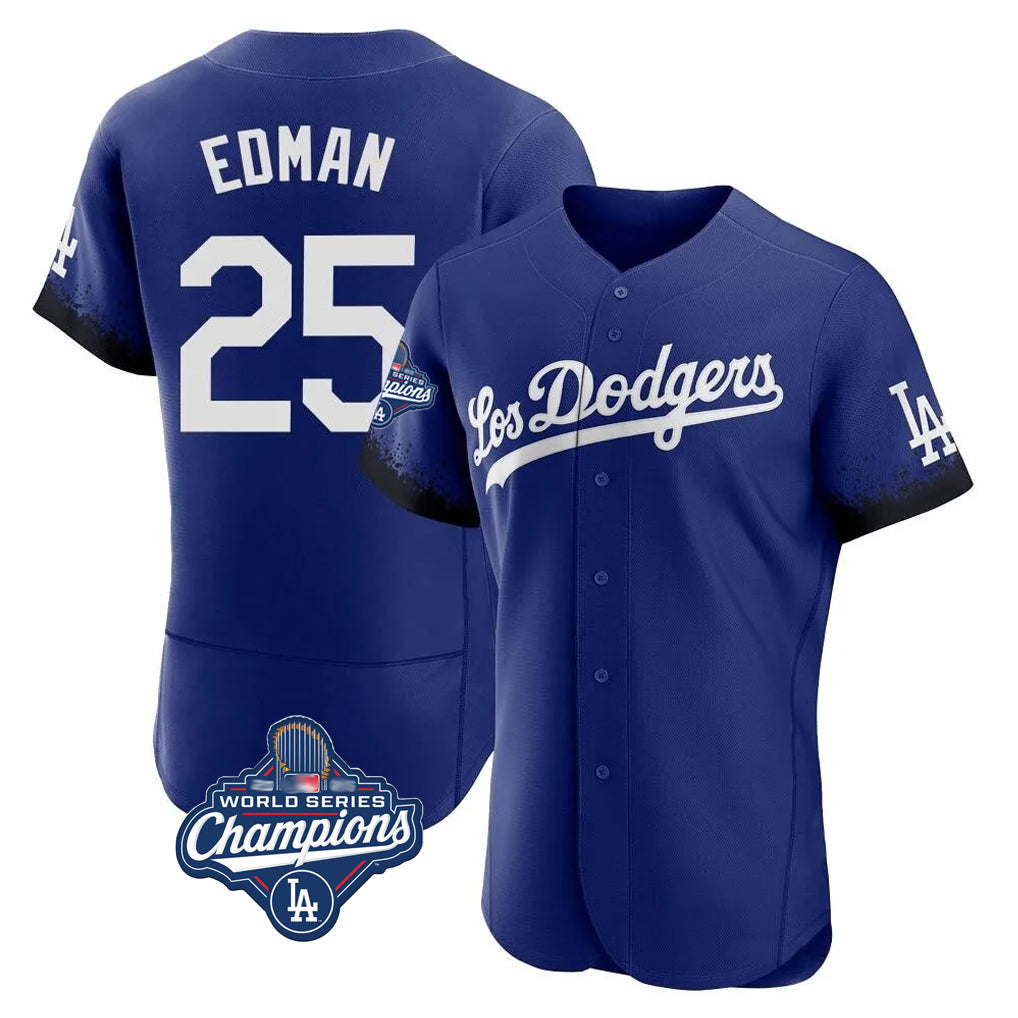 LA.Dodgers #25 Tommy Edman Player Royal World Series Meet City Connect Elite Home Hdoa Stitched Jerseys