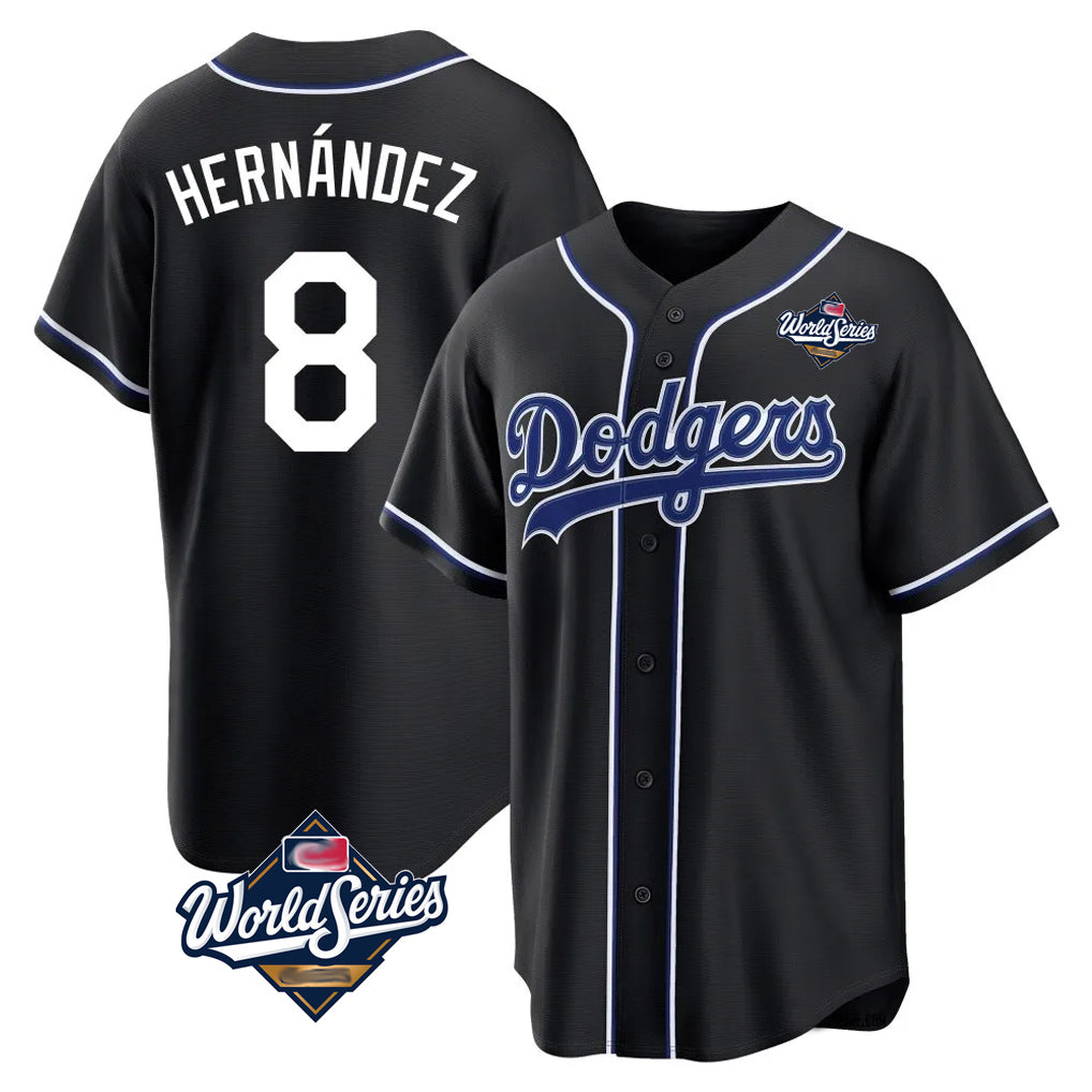 LA.Dodgers #8 Enrique Hern¨¢ndez Player Black World Series Carbon Limited Home Hdoa Stitched Jerseys