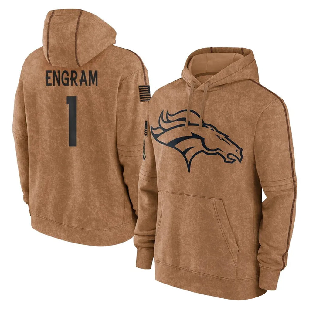 D.Broncos #1 Evan Engram Player Brown Salute to Service Hoodies Limited Game Hdoa Stitched Jerseys