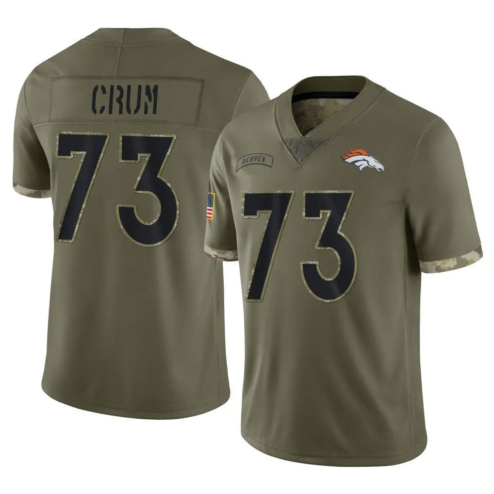 D.Broncos #73 Frank Crum Player Olive Salute To Service Limited Hdoa Stitched Jerseys