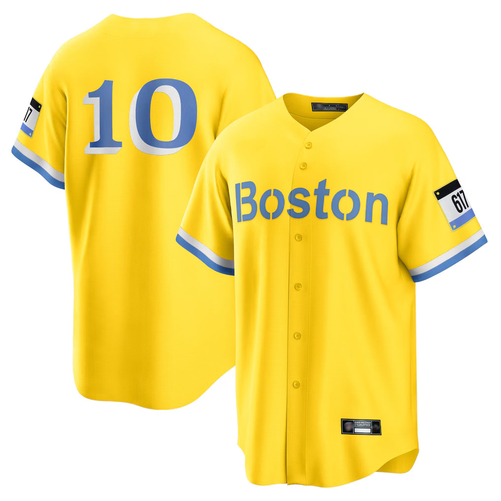 B.Red Sox #10 Trevor Story Player Yellow Home Game Hdoa Stitched Jerseys