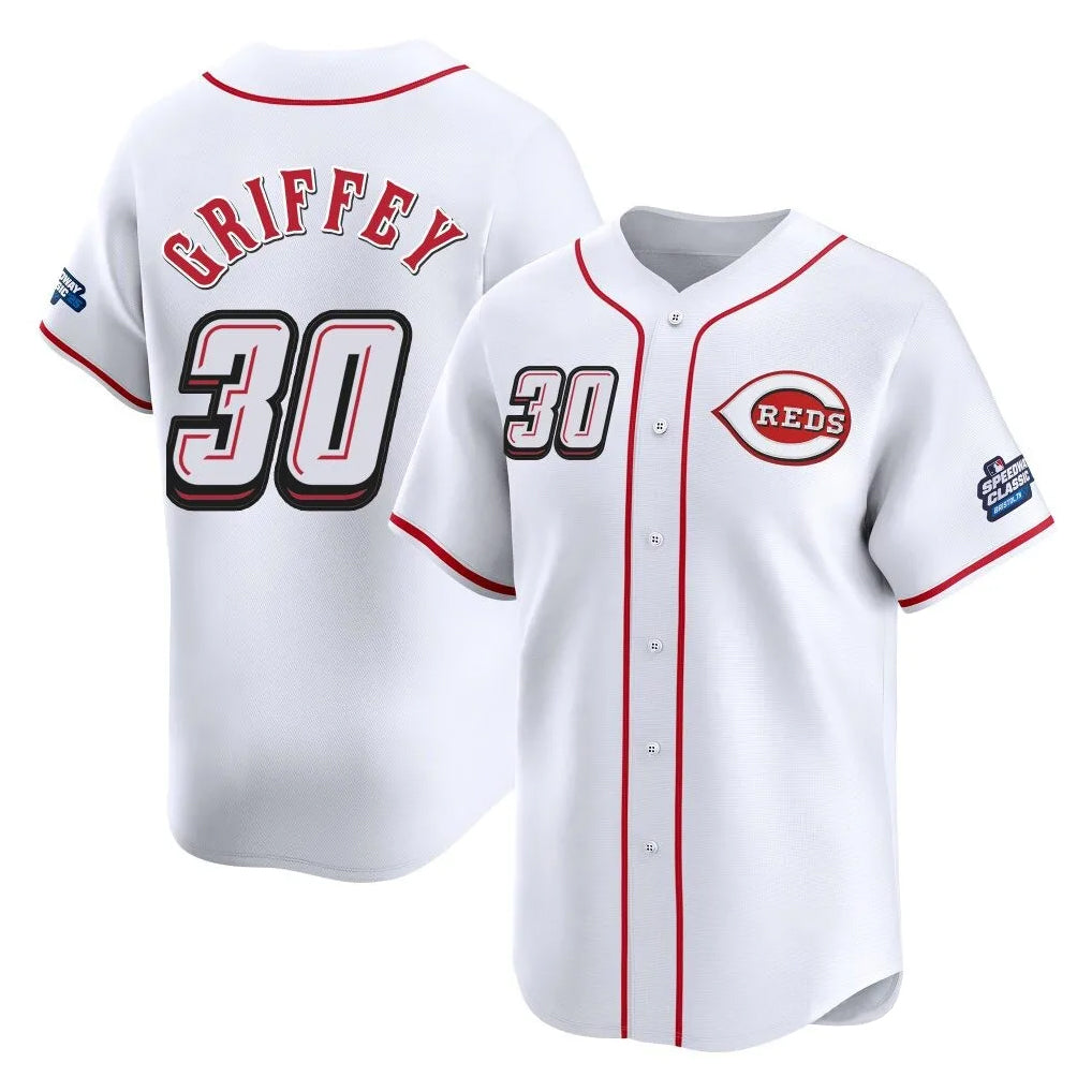 C.Reds #30 Ken Griffey Player White Speedway Classic Home Limited Hdoa Stitched Jerseys