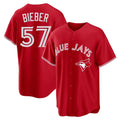 T.Blue Jays #57 Shane Bieber Player Red Home Hdoa Stitched Jerseys