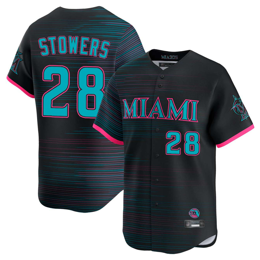 M.Marlins #28 Kyle Stowers Player Black City Connect Home Limited Hdoa Stitched Jerseys