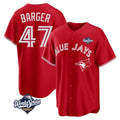 T.Blue Jays #47 Addison Barger Player Red 2025 World Series Game Hdoa Stitched Jerseys