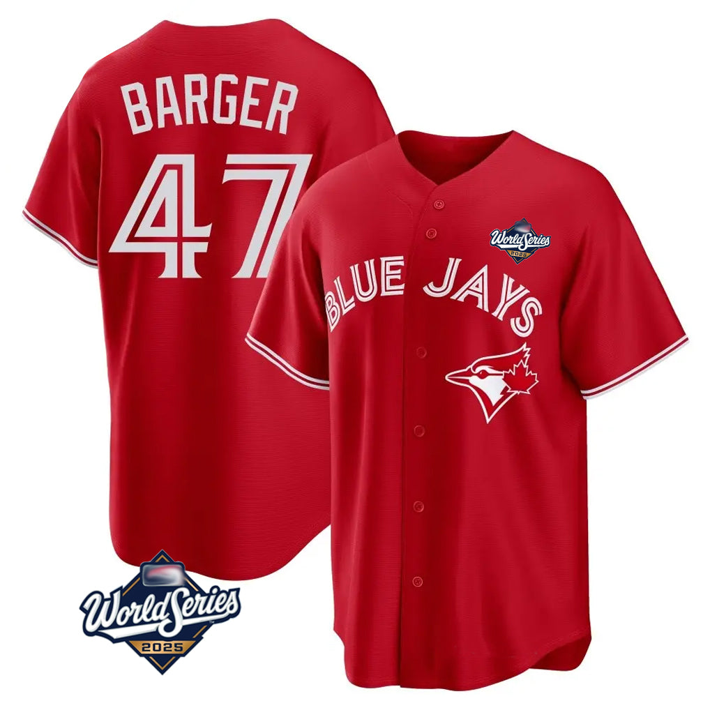 T.Blue Jays #47 Addison Barger Player Red 2025 World Series Game Hdoa Stitched Jerseys
