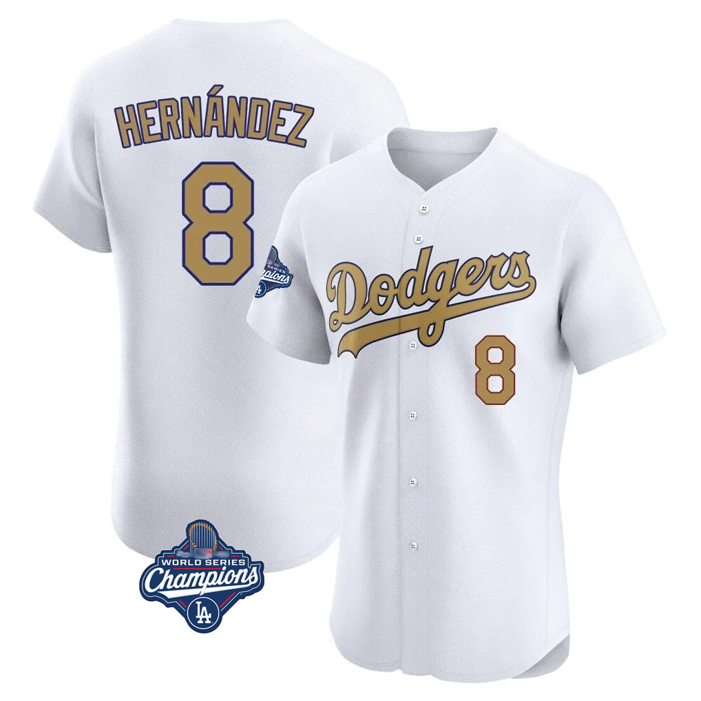LA.Dodgers #8 Enrique Hern¨¢ndez Player Gold World Series Meet Limited Elite Home Hdoa Stitched Jerseys