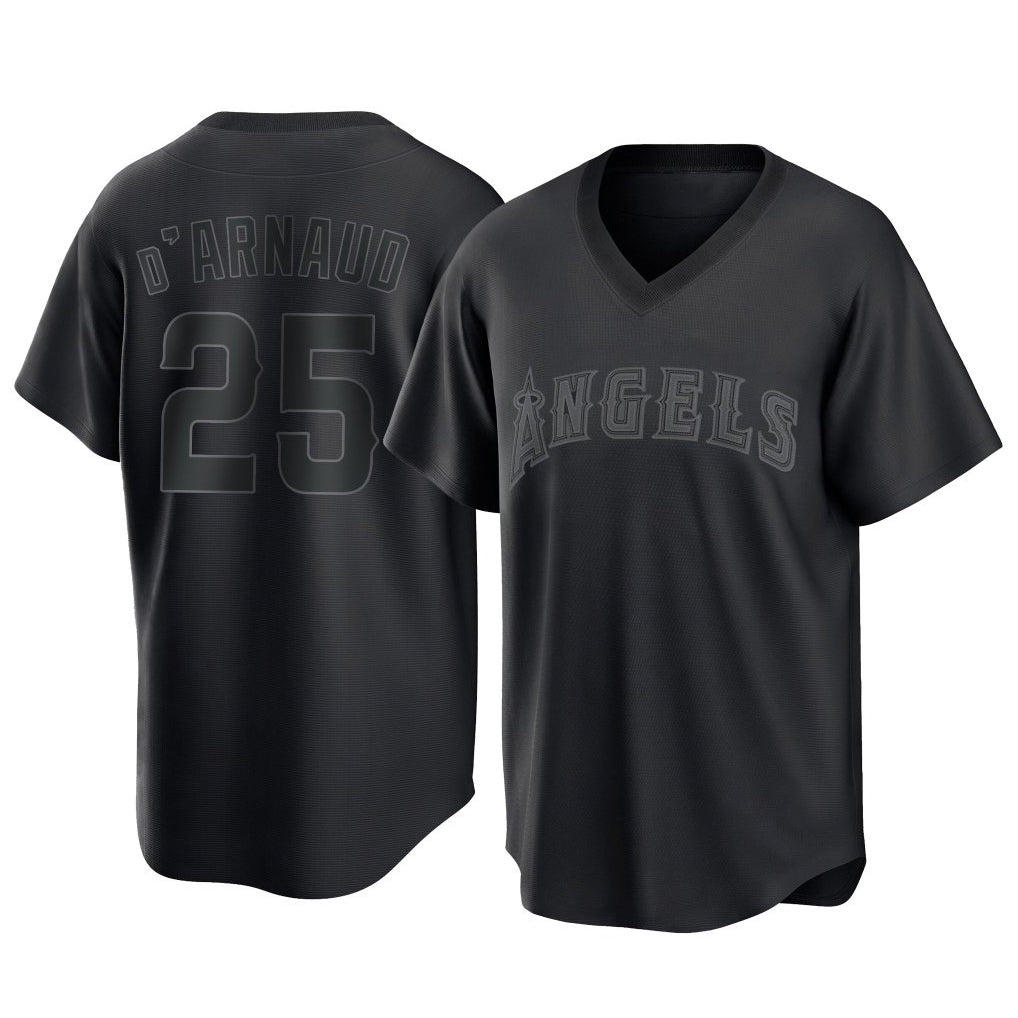 LA.Angels #25 Travis d'Arnaud Player Black Pitch Fashion T-shirt Hdoa Stitched Jerseys