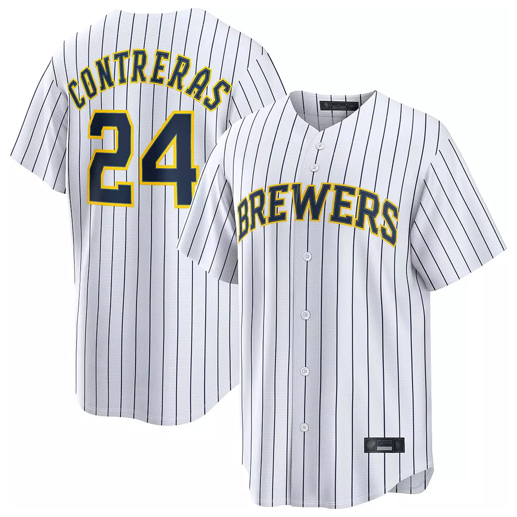 M.Brewers #24 William Contreras Player White Stripes Home Limited Hdoa Stitched Jerseys