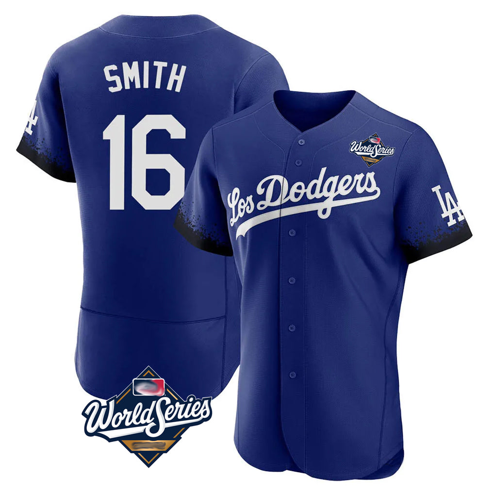 LA.Dodgers #16 Will Smith Player Royal World Series City Connect Elite Home Hdoa Stitched Jerseys